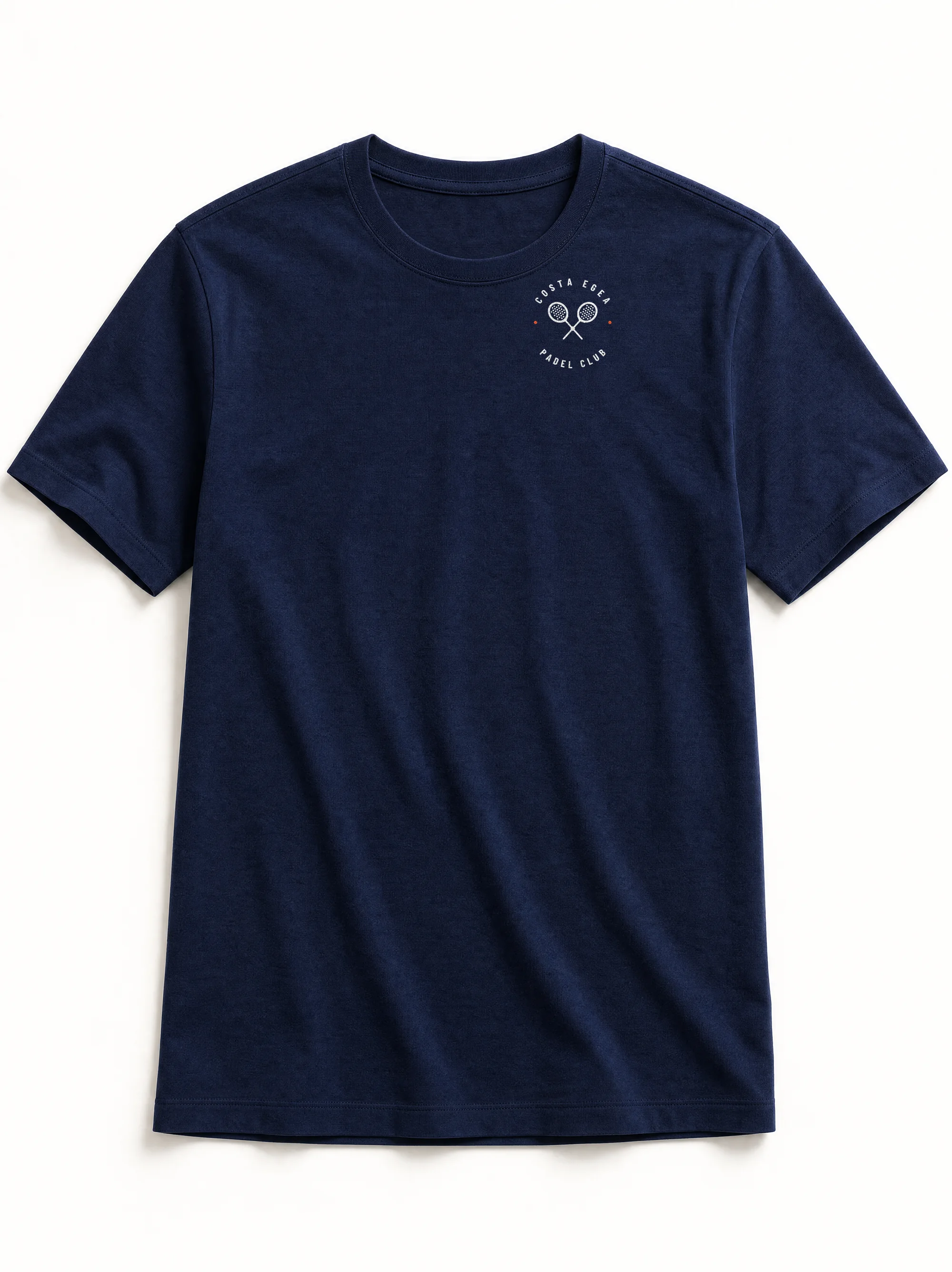 Court Lines Tee in navy, front with the Costa Egea crest