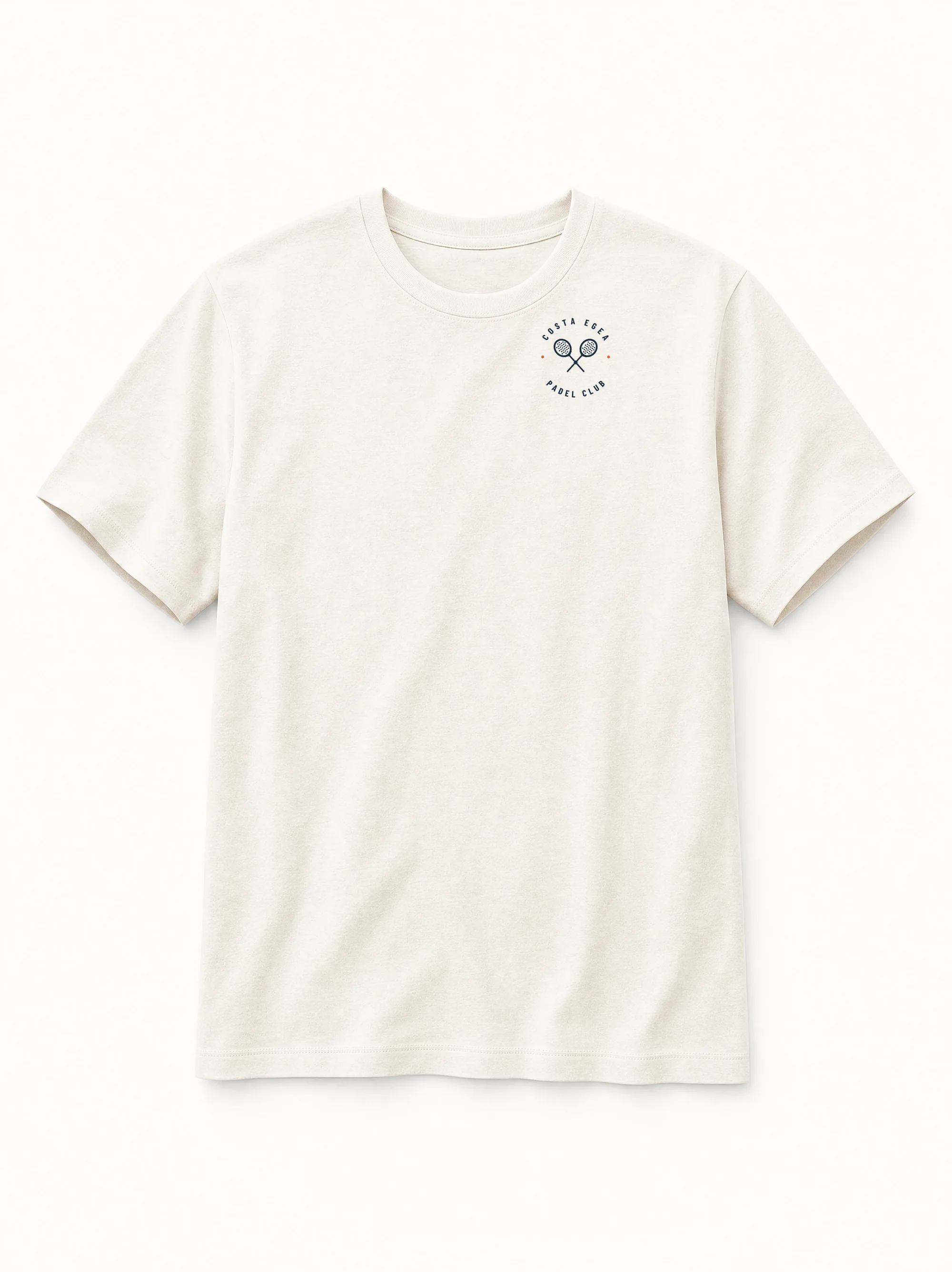 Mediterranean Tee in off-white, front with the Costa Egea crest